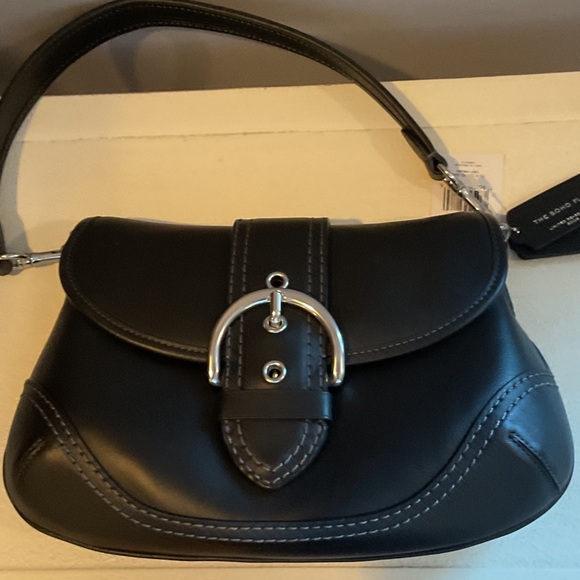 Coach Black Leather Shoulder Bag with Silver Accents - Picture 3 of 6